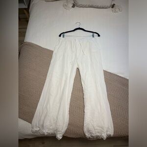 White linen beach pants